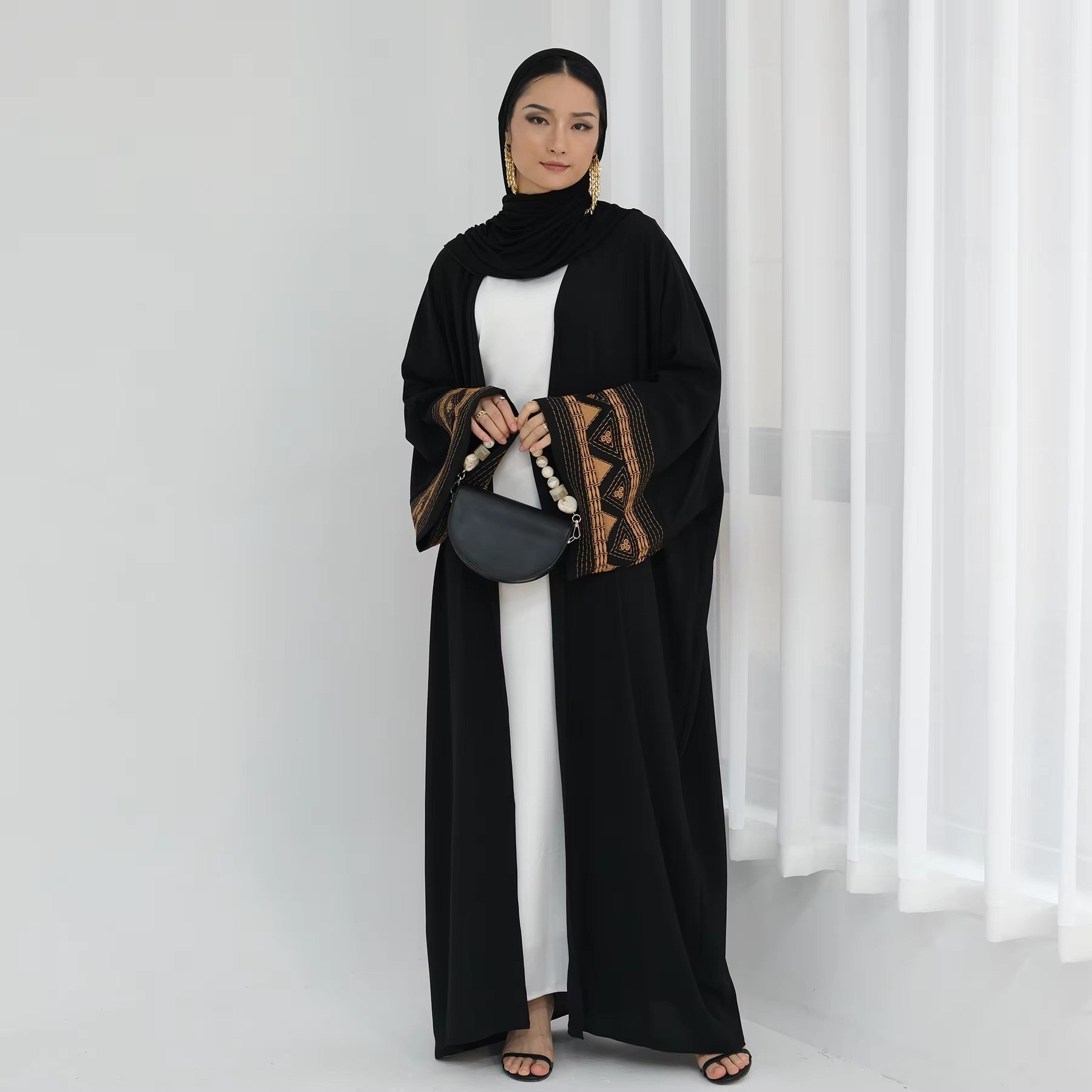 Full body photo of black embroidered abaya – Eid or Ramadan special thobe for women