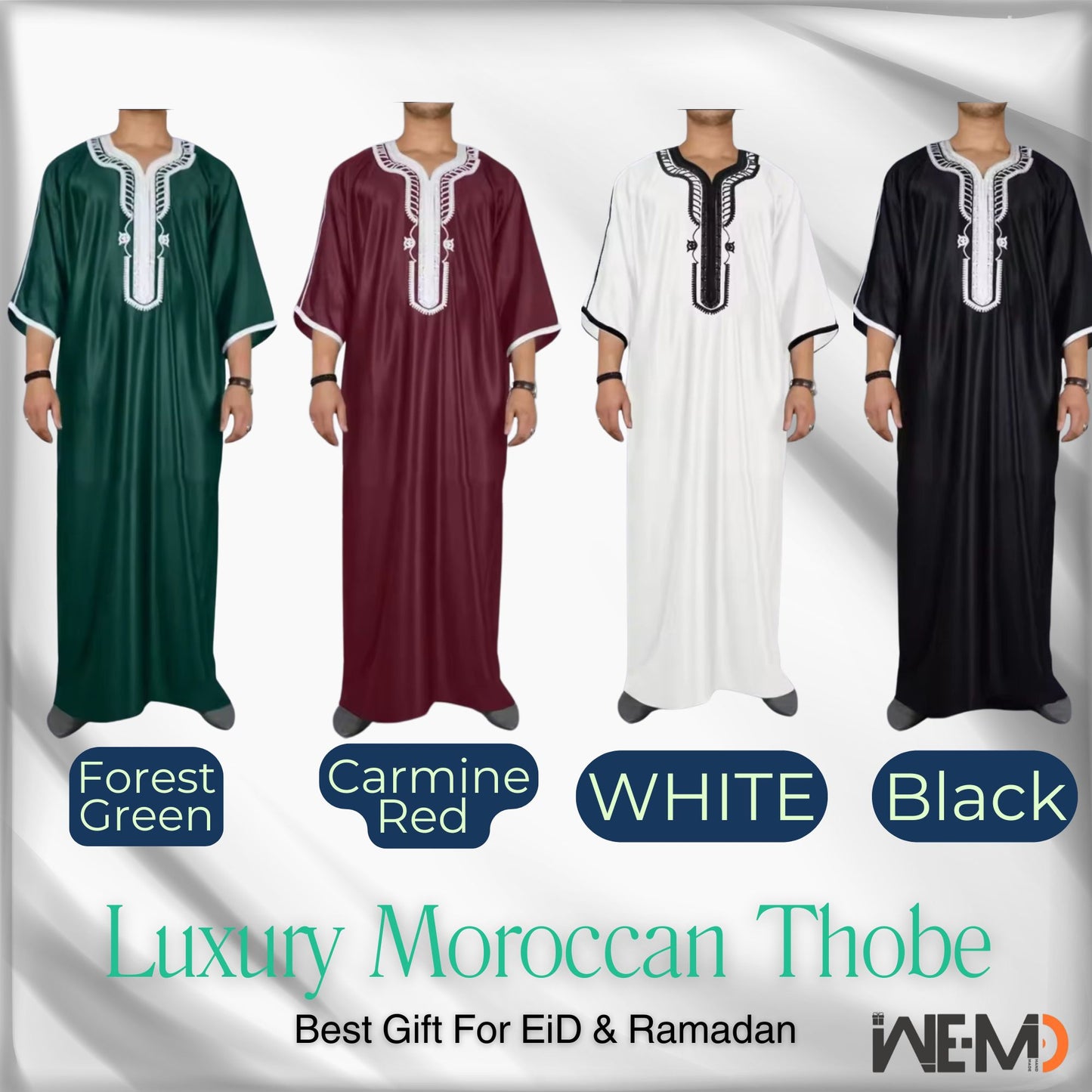 Moroccan Style Men's Thobe – Traditional Embroidered Islamic Caftan Jalabiya Robe | Muslim Clothing for Eid, Ramadan & Prayer