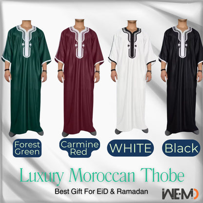 Moroccan Style Men's Thobe – Traditional Embroidered Islamic Caftan Jalabiya Robe | Muslim Clothing for Eid, Ramadan & Prayer