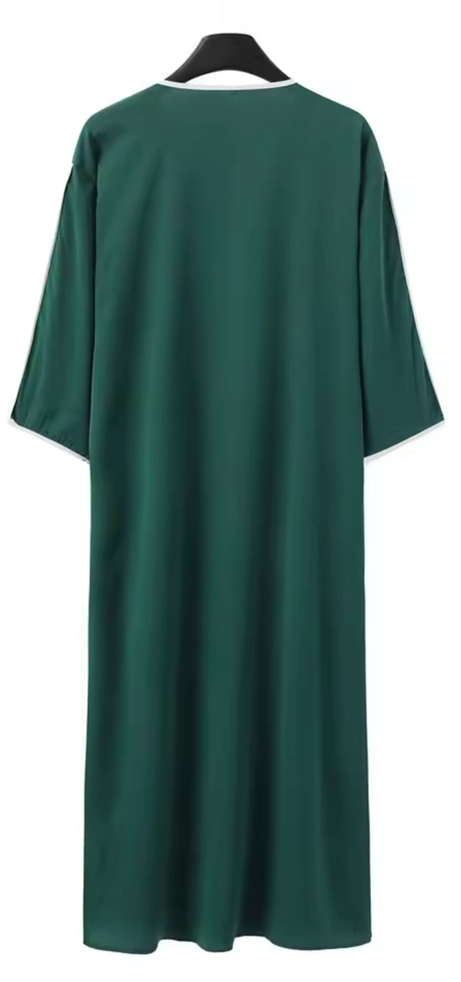Moroccan Style Men's Thobe – Traditional Embroidered Islamic Caftan Jalabiya Robe | Muslim Clothing for Eid, Ramadan & Prayer