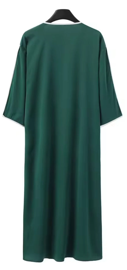 Moroccan Style Men's Thobe – Traditional Embroidered Islamic Caftan Jalabiya Robe | Muslim Clothing for Eid, Ramadan & Prayer