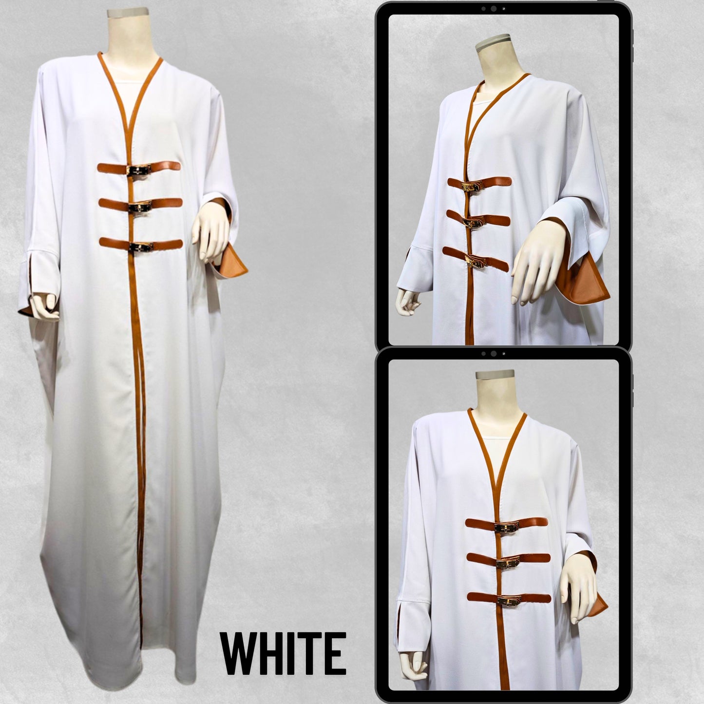 Luxury Dubai Style Abaya for Women – Buckle Kaftan Thobe | Modest Muslim Jilbab Dress | Open Kimono Cardigan for Eid, Ramadan, Prayer, Nikkah