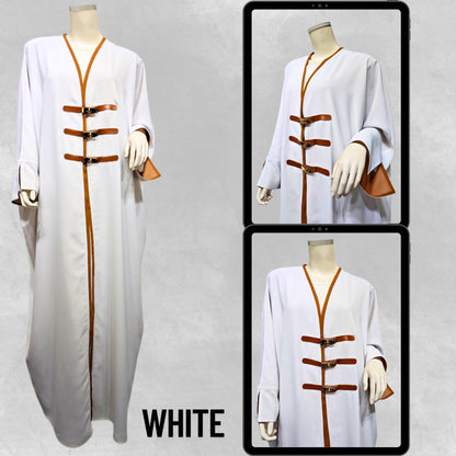 Luxury Dubai Style Abaya for Women – Buckle Kaftan Thobe | Modest Muslim Jilbab Dress | Open Kimono Cardigan for Eid, Ramadan, Prayer, Nikkah