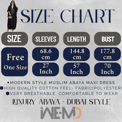 Luxury Dubai Style Abaya for Women – Buckle Kaftan Thobe | Modest Muslim Jilbab Dress | Open Kimono Cardigan for Eid, Ramadan, Prayer, Nikkah