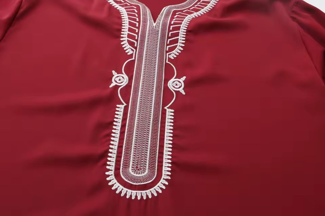 Moroccan Style Men's Thobe – Traditional Embroidered Islamic Caftan Jalabiya Robe | Muslim Clothing for Eid, Ramadan & Prayer