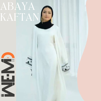 Modern white abaya kaftan dress – elegant and breathable – perfect for special Islamic events