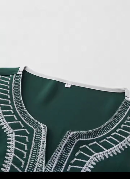 Moroccan Style Men's Thobe – Traditional Embroidered Islamic Caftan Jalabiya Robe | Muslim Clothing for Eid, Ramadan & Prayer