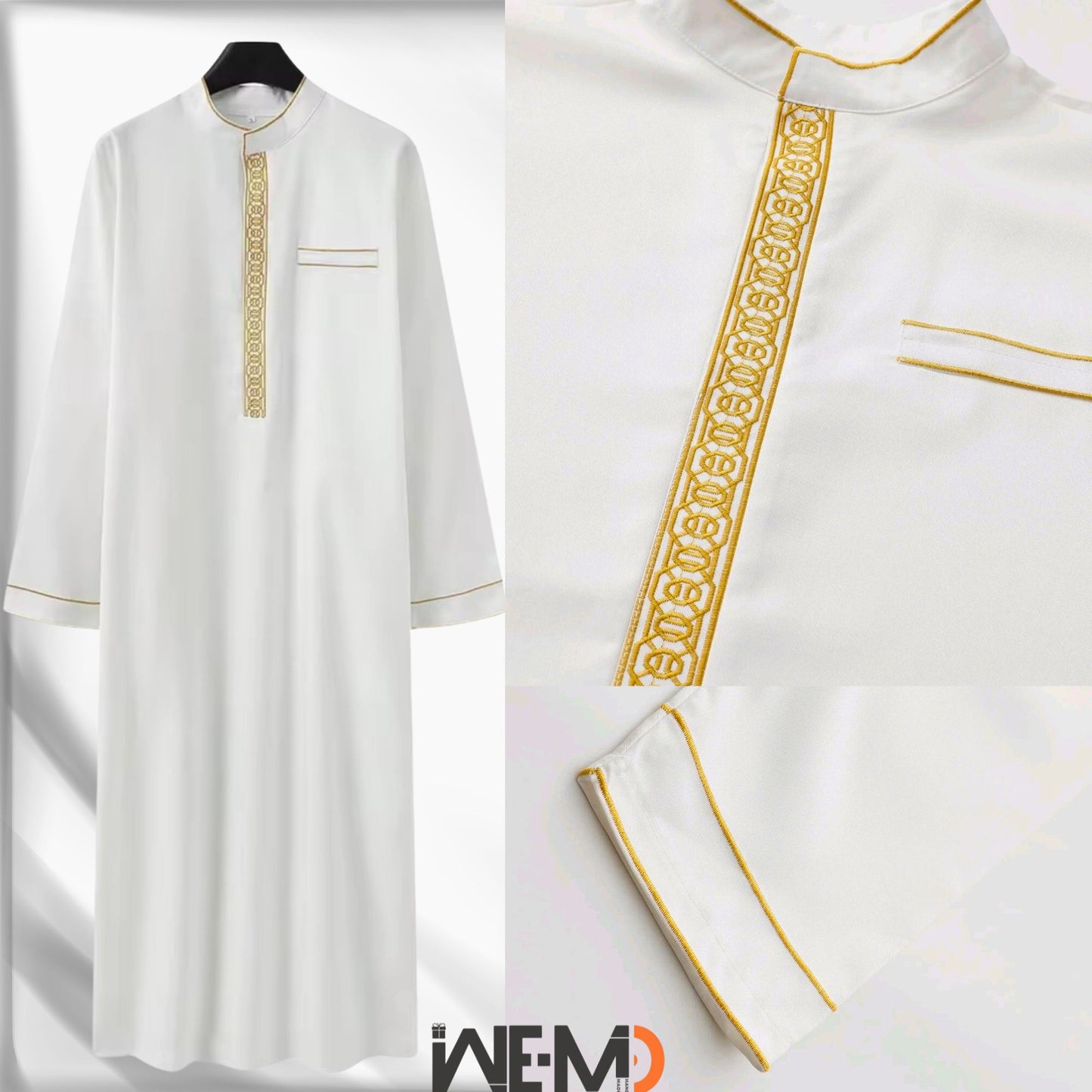 Luxury Embroidered Men’s Thobe – Muslim Kaftan Robe | Arabic Galabiya Jubba | Eid Outfit | Islamic Wear for Men
