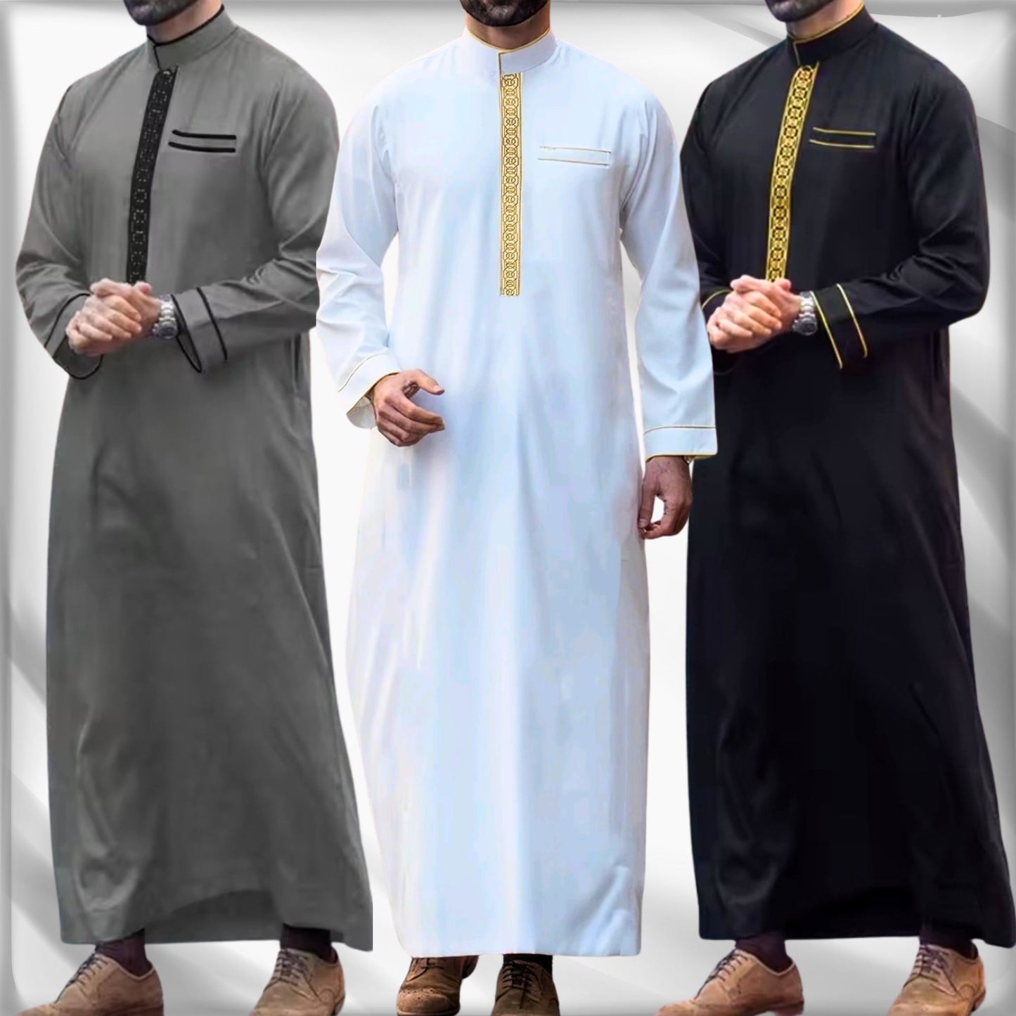 Luxury Embroidered Men’s Thobe – Muslim Kaftan Robe | Arabic Galabiya Jubba | Eid Outfit | Islamic Wear for Men