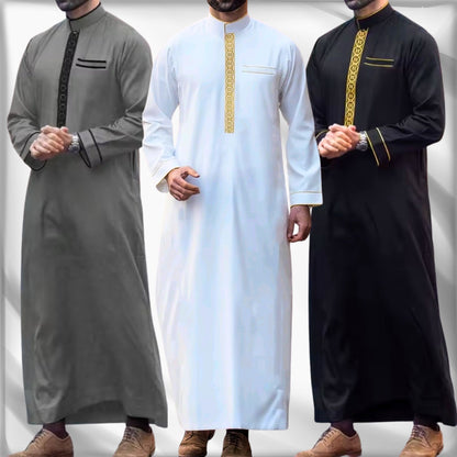 Luxury Embroidered Men’s Thobe – Muslim Kaftan Robe | Arabic Galabiya Jubba | Eid Outfit | Islamic Wear for Men
