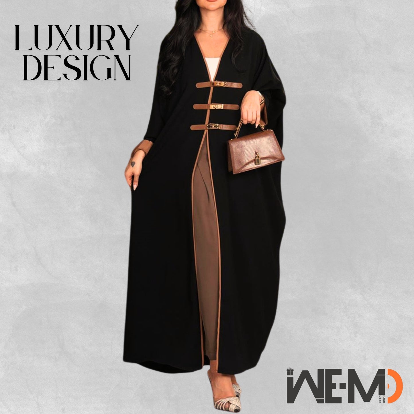 Luxury Dubai Style Abaya for Women – Buckle Kaftan Thobe | Modest Muslim Jilbab Dress | Open Kimono Cardigan for Eid, Ramadan, Prayer, Nikkah