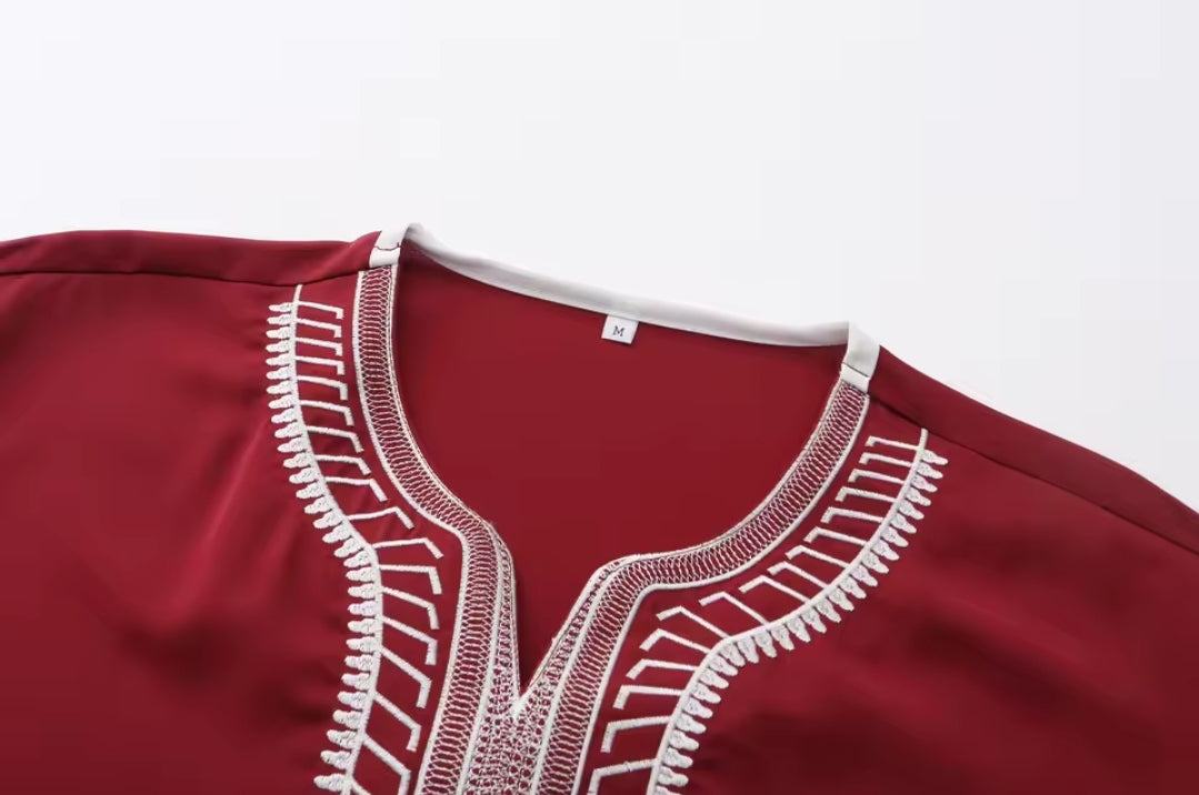 Moroccan Style Men's Thobe – Traditional Embroidered Islamic Caftan Jalabiya Robe | Muslim Clothing for Eid, Ramadan & Prayer