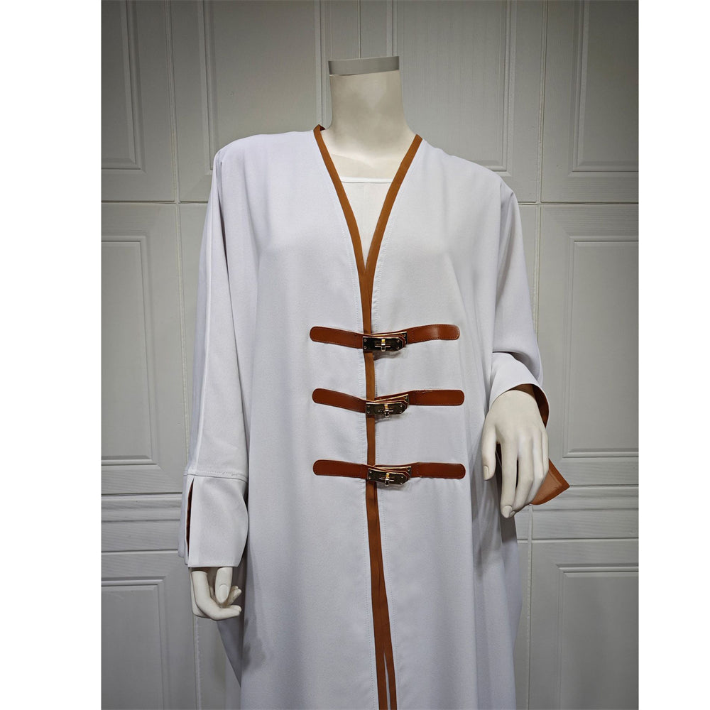 Luxury Dubai Style Abaya for Women – Buckle Kaftan Thobe | Modest Muslim Jilbab Dress | Open Kimono Cardigan for Eid, Ramadan, Prayer, Nikkah