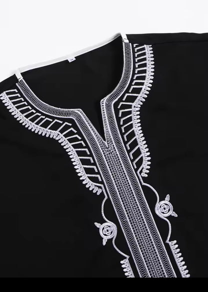 Moroccan Style Men's Thobe – Traditional Embroidered Islamic Caftan Jalabiya Robe | Muslim Clothing for Eid, Ramadan & Prayer