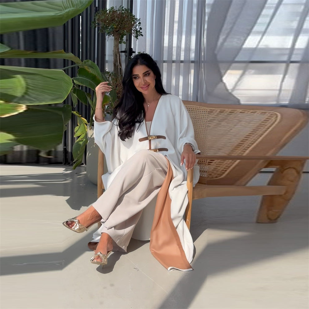 Luxury Dubai Style Abaya for Women – Buckle Kaftan Thobe | Modest Muslim Jilbab Dress | Open Kimono Cardigan for Eid, Ramadan, Prayer, Nikkah