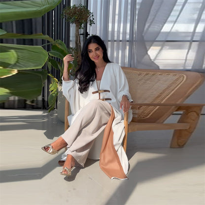 Luxury Dubai Style Abaya for Women – Buckle Kaftan Thobe | Modest Muslim Jilbab Dress | Open Kimono Cardigan for Eid, Ramadan, Prayer, Nikkah