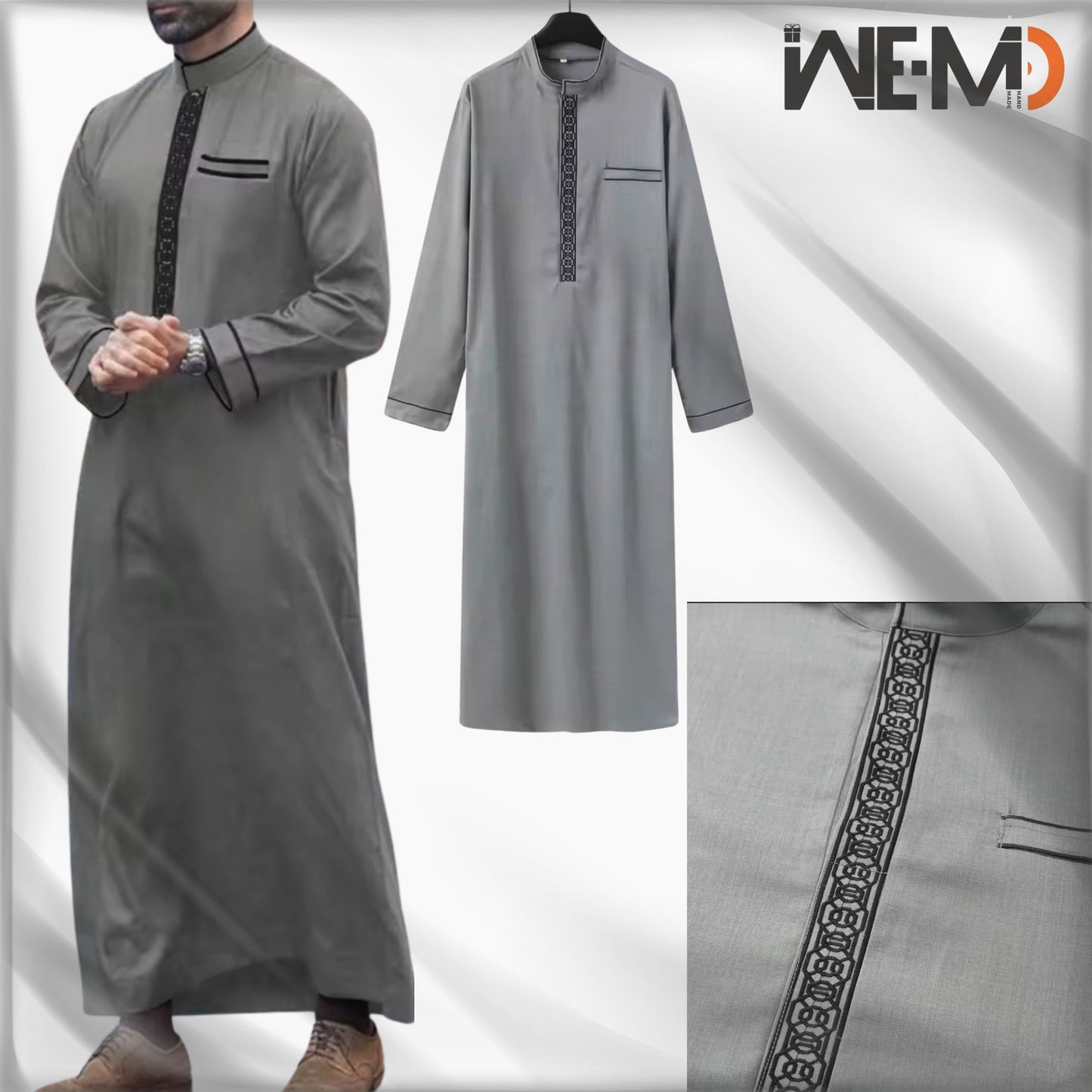 Luxury Embroidered Men’s Thobe – Muslim Kaftan Robe | Arabic Galabiya Jubba | Eid Outfit | Islamic Wear for Men