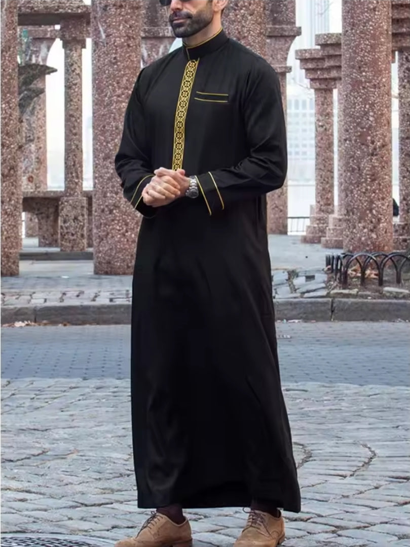 Luxury Embroidered Men’s Thobe – Muslim Kaftan Robe | Arabic Galabiya Jubba | Eid Outfit | Islamic Wear for Men