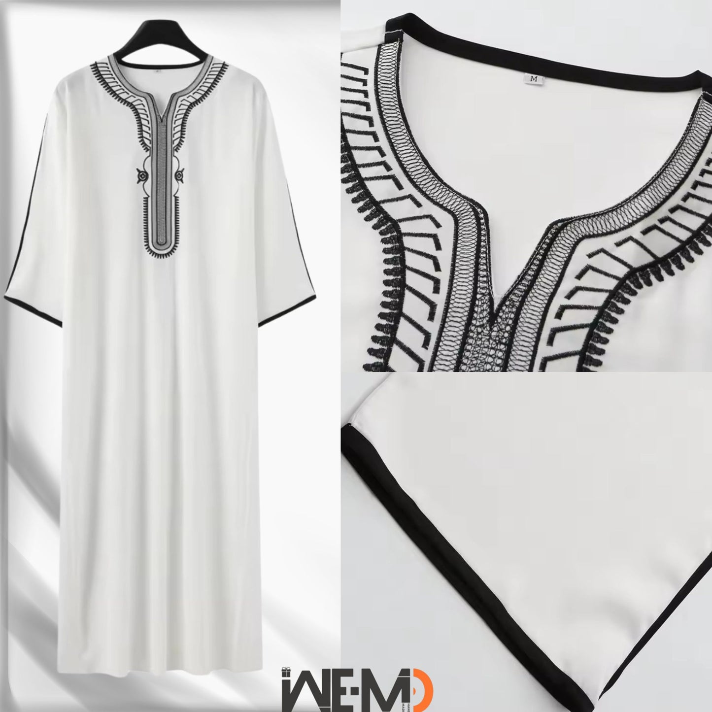 Moroccan Style Men's Thobe – Traditional Embroidered Islamic Caftan Jalabiya Robe | Muslim Clothing for Eid, Ramadan & Prayer