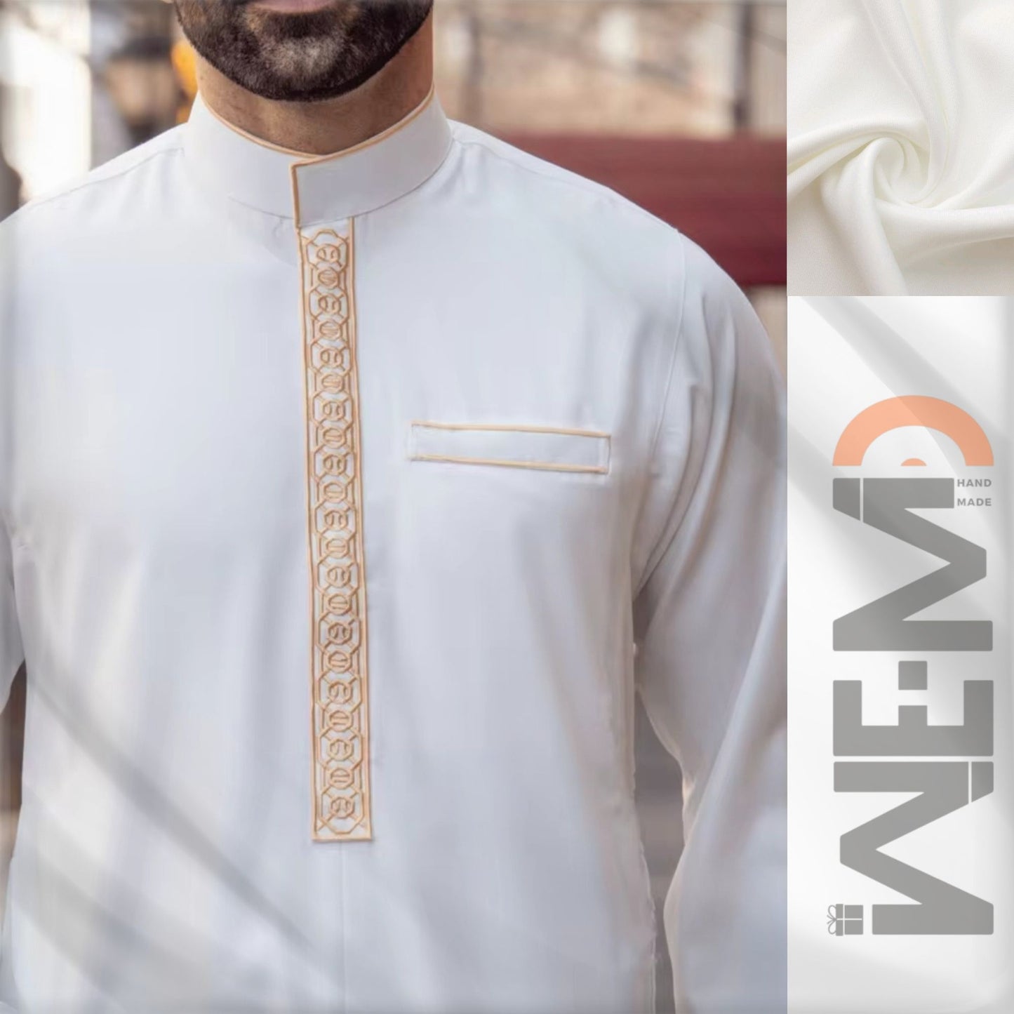 Luxury Embroidered Men’s Thobe – Muslim Kaftan Robe | Arabic Galabiya Jubba | Eid Outfit | Islamic Wear for Men